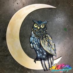 The image for Wood Cut : Owl & Moon